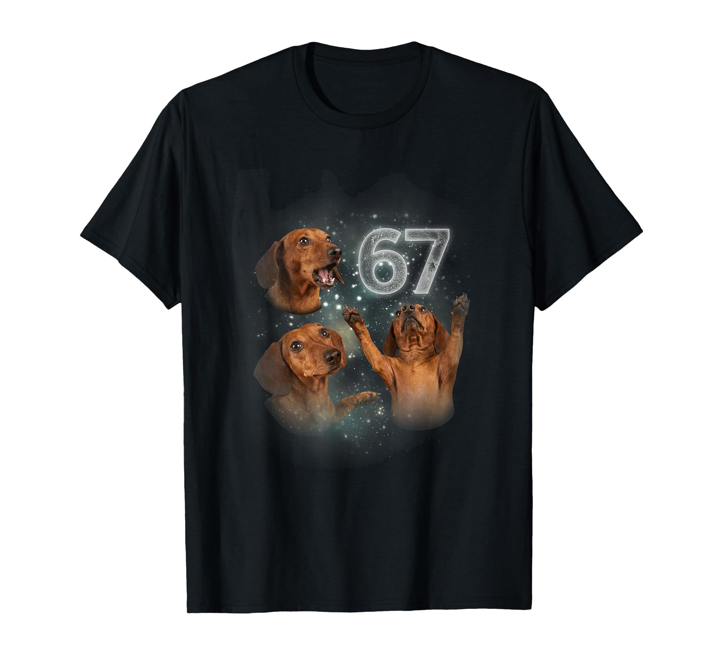 67 Funny Dachshund Howling at The Moon Meme 6 7 Dog Design T-Shirt