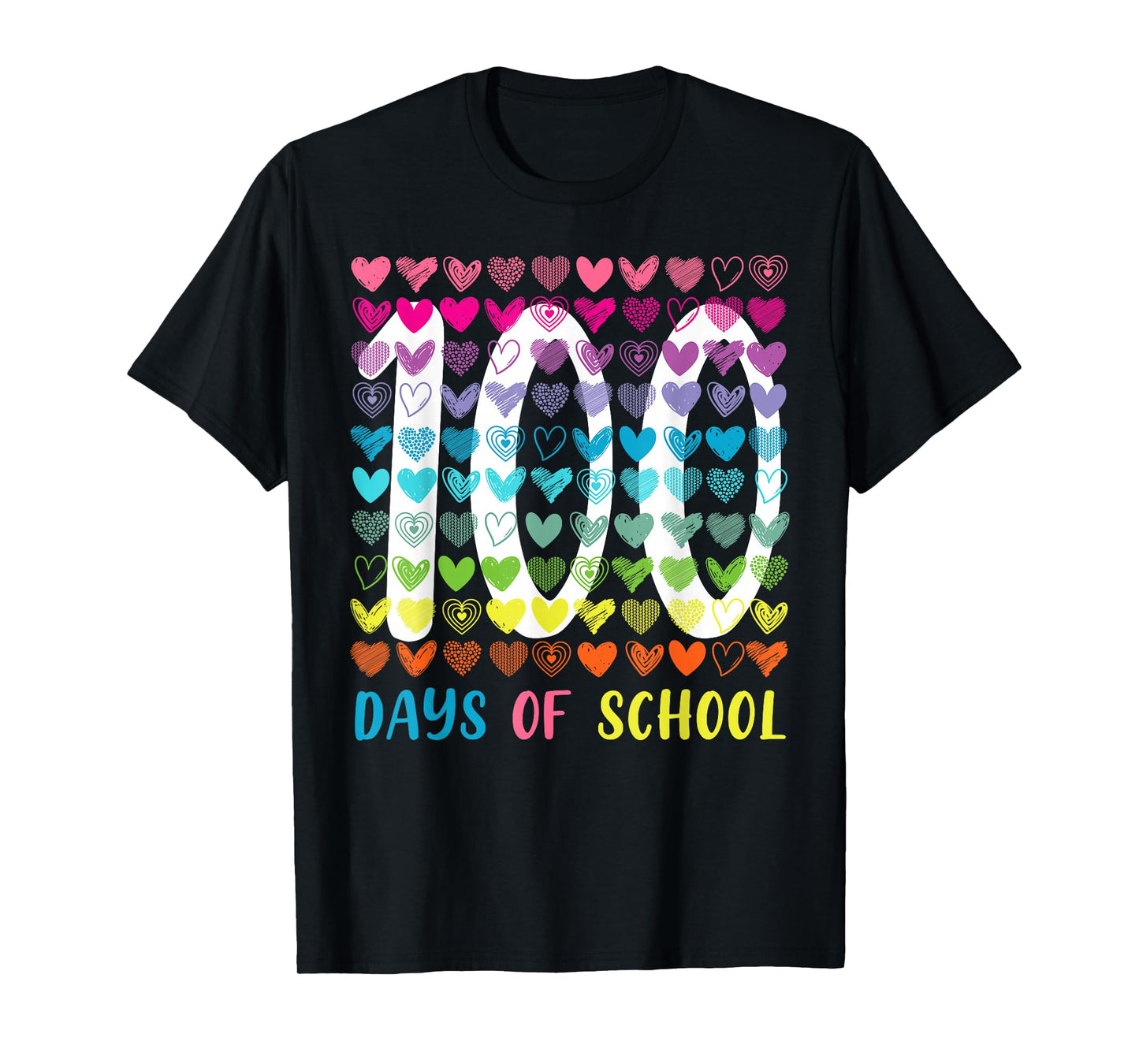 100th Day of School 100 Days Rainbow Hearts Men Women Kid T-Shirt