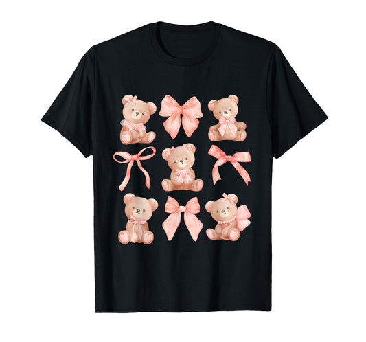 Coquette Teddy Bears Pink Bow Cute Women Girl Birthday T-Shirt