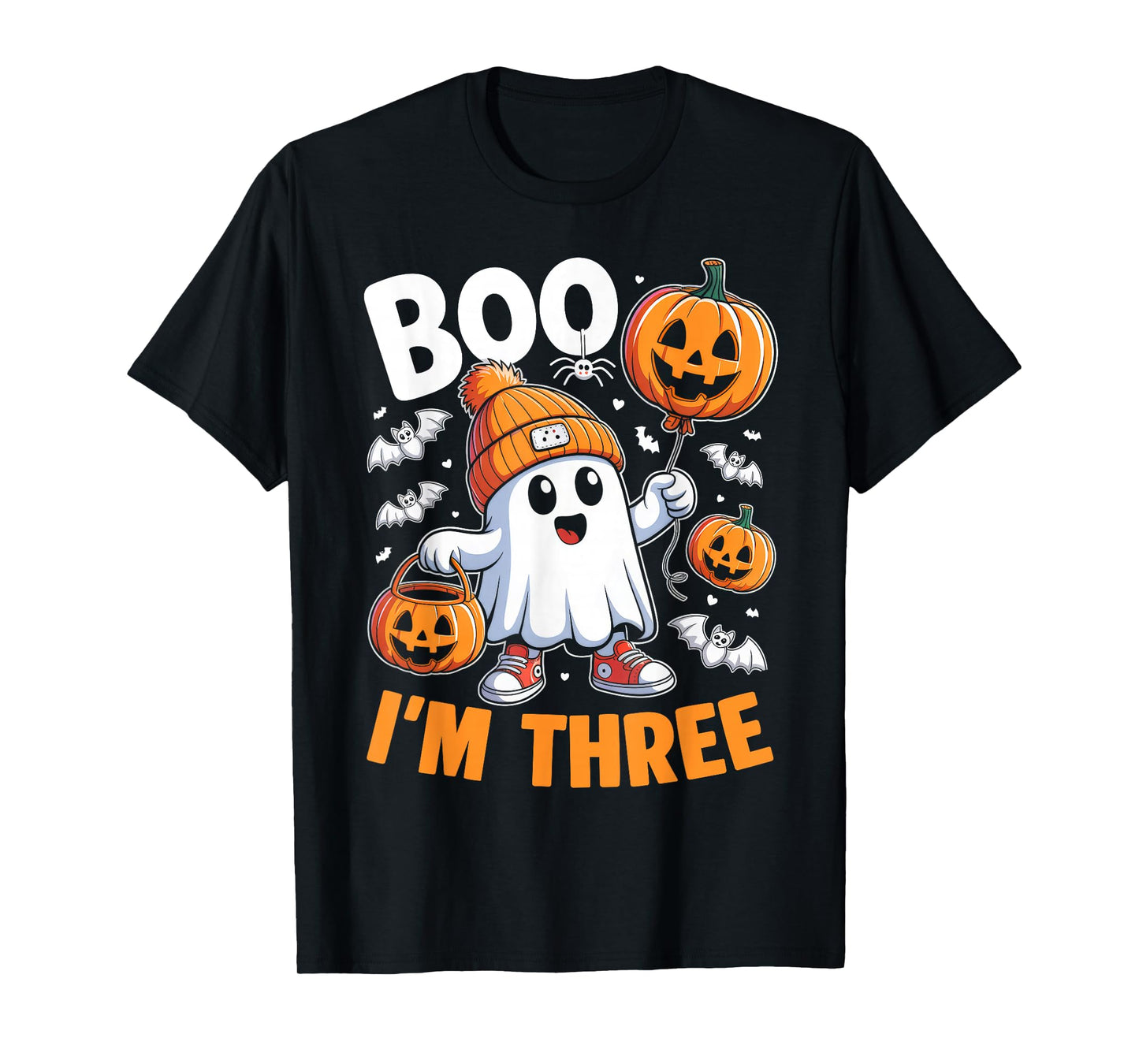 Boo I'm Three Ghost 3rd Birthday Halloween Boy Kids Groovy T-Shirt