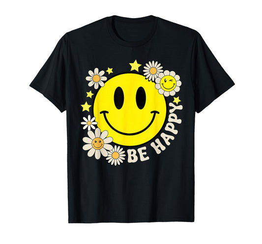 Retro Groovy Be Happy Smile Face Daisy Flower 70s T-Shirt