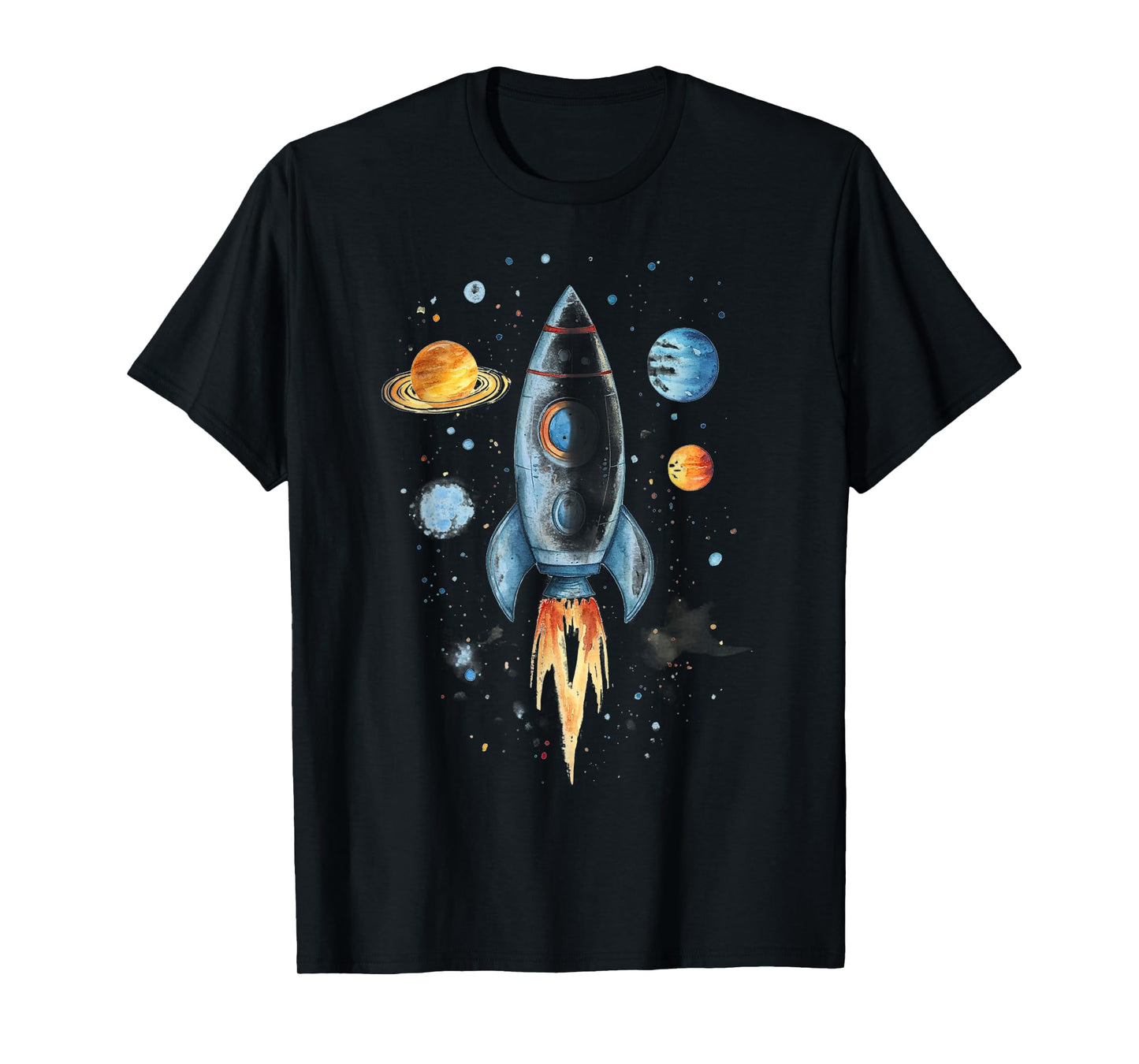 Distressed Rocket Ship And Planets T-Shirt