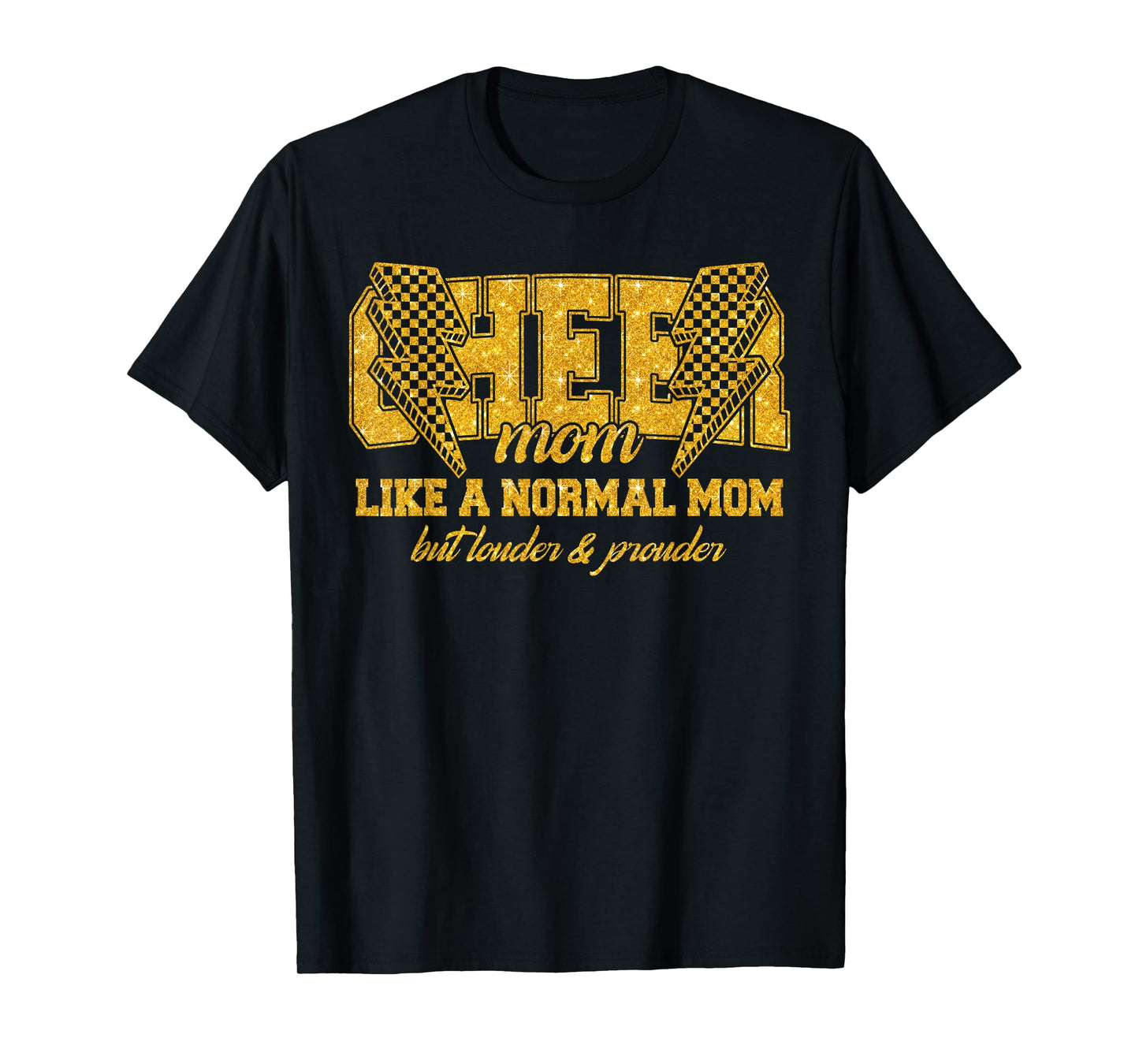 Cheer Mom Biggest Fan Cheerleader Black Yellow Gold Pom Pom T-Shirt