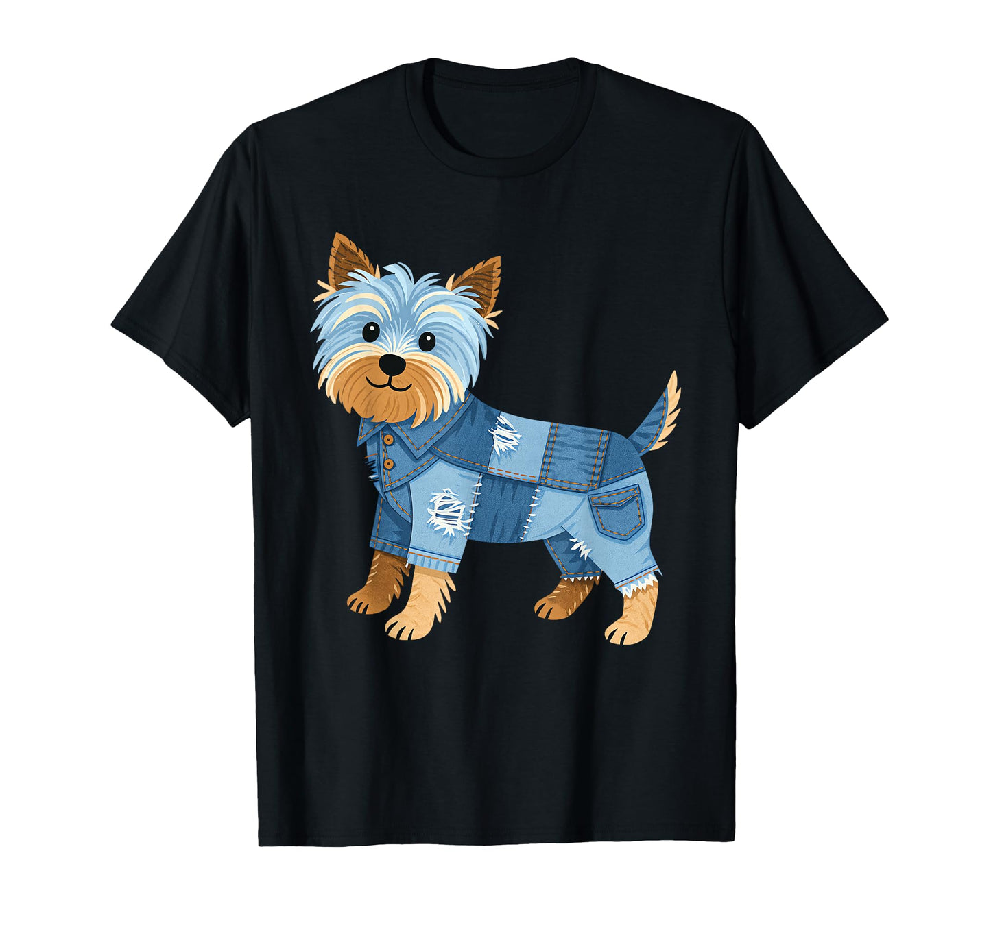 Cute Denim Dog Patchwork Puppy Vintage Style Art T-Shirt