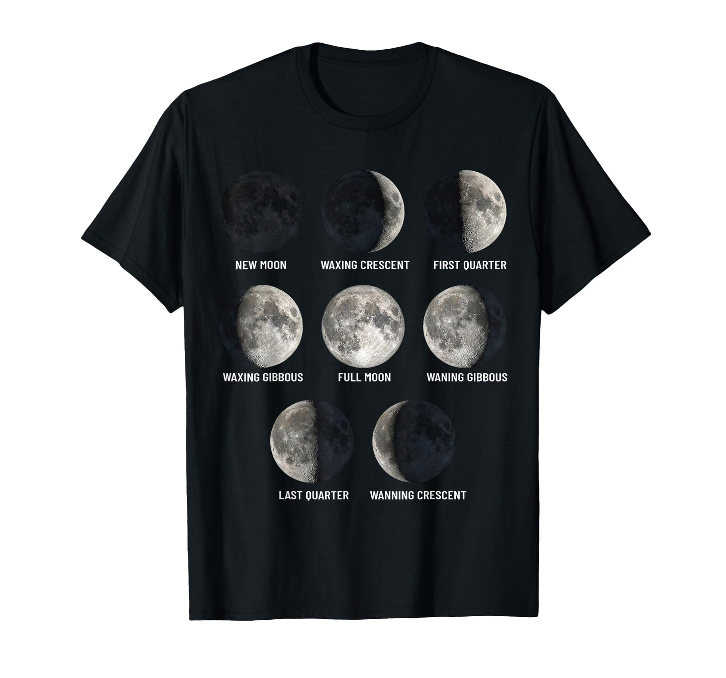 Moon Phases Chart Eight Lunar Cycle Stages Educational Space T-Shirt