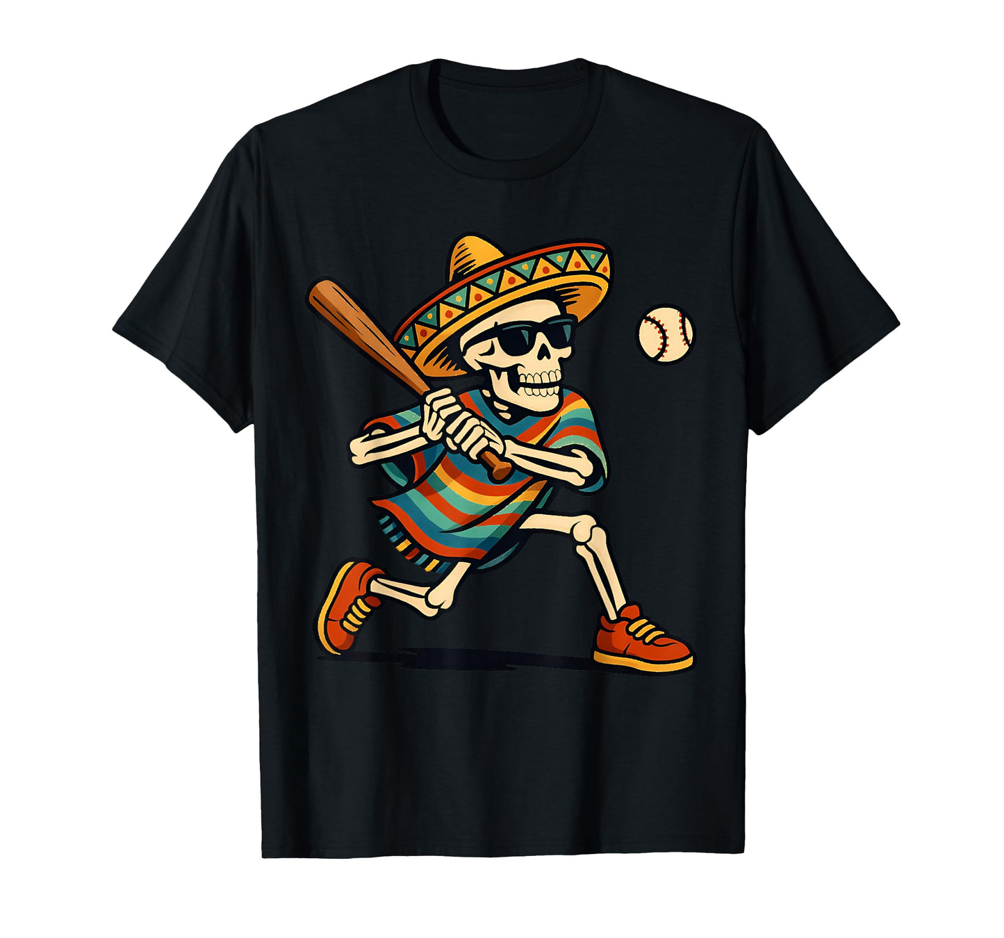 Cinco De Mayo Mariachi Skeleton Baseball Mexican Sombrero T-Shirt