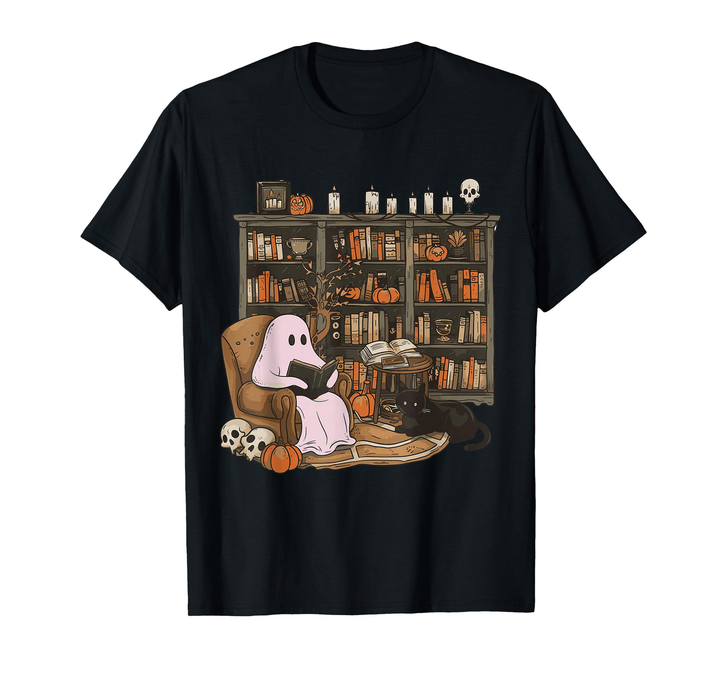 Ghost Reading Book Cat lover Halloween Reading enthusiast T-Shirt