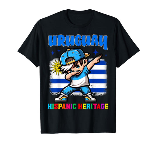 Uruguay Dabbing Kid Hispanic Heritage Celebration for Kids T-Shirt