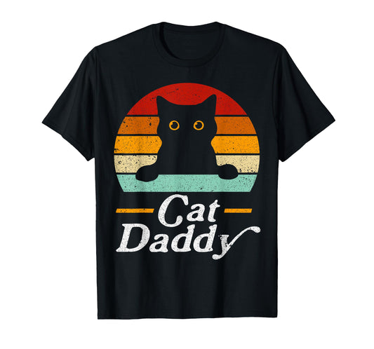 Black Cat Daddy Retro Birthday & Father's Day Cat Dad Mens T-Shirt