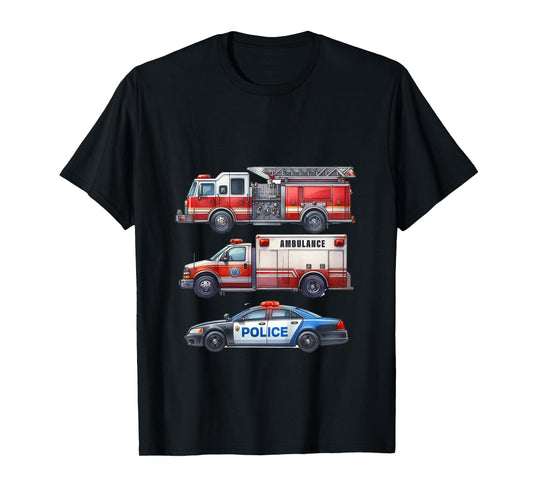 Kids Emergency Rescue Vehicle Boy Fire Truck Police Car Ambulance T-Shirt