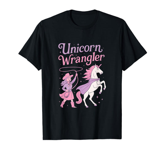Unicorn Wrangler Cowgirl Magical Western Fantasy Art T-Shirt
