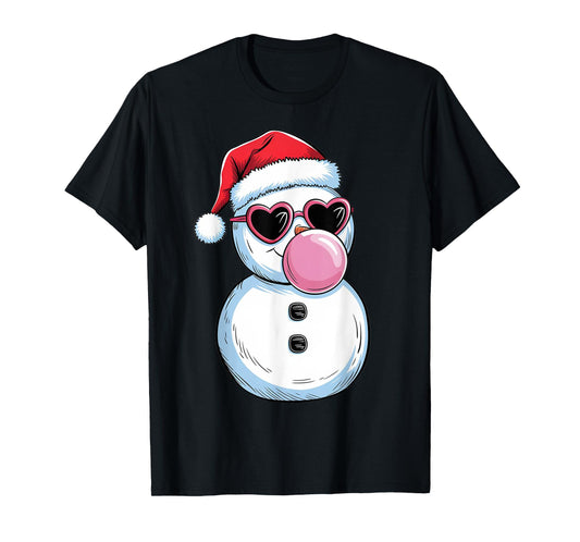 Retro Cool Snowman With Sunglasses Christmas Blowing Bubble T-Shirt
