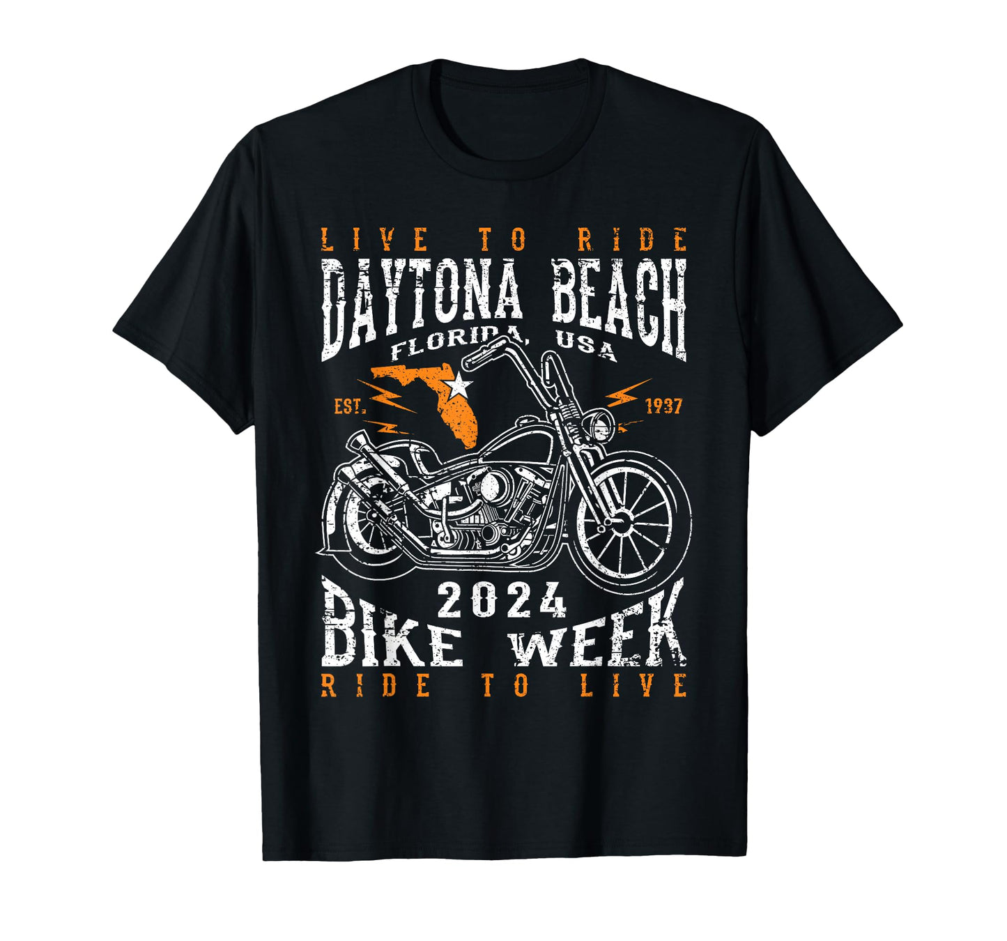 Awesome Daytona Beach Florida USA Bike Week 2024 Daytona Beach Bike Week 2024 Motorcycle Distressed Design T-Shirt