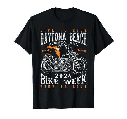 Awesome Daytona Beach Florida USA Bike Week 2024 Daytona Beach Bike Week 2024 Motorcycle Distressed Design T-Shirt