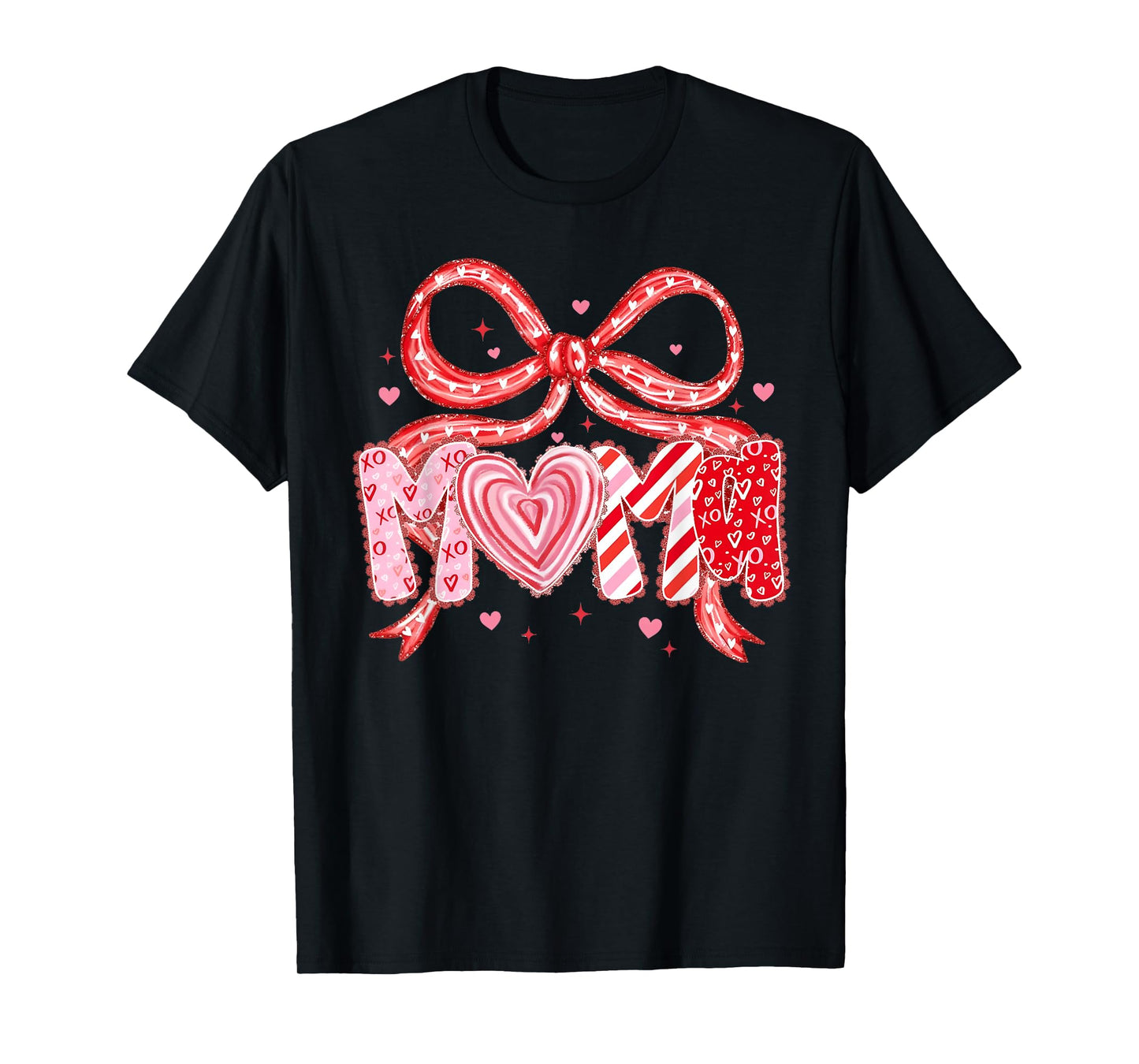 Valentine Mama Coquette Bow Heart Mom Mother Women T-Shirt