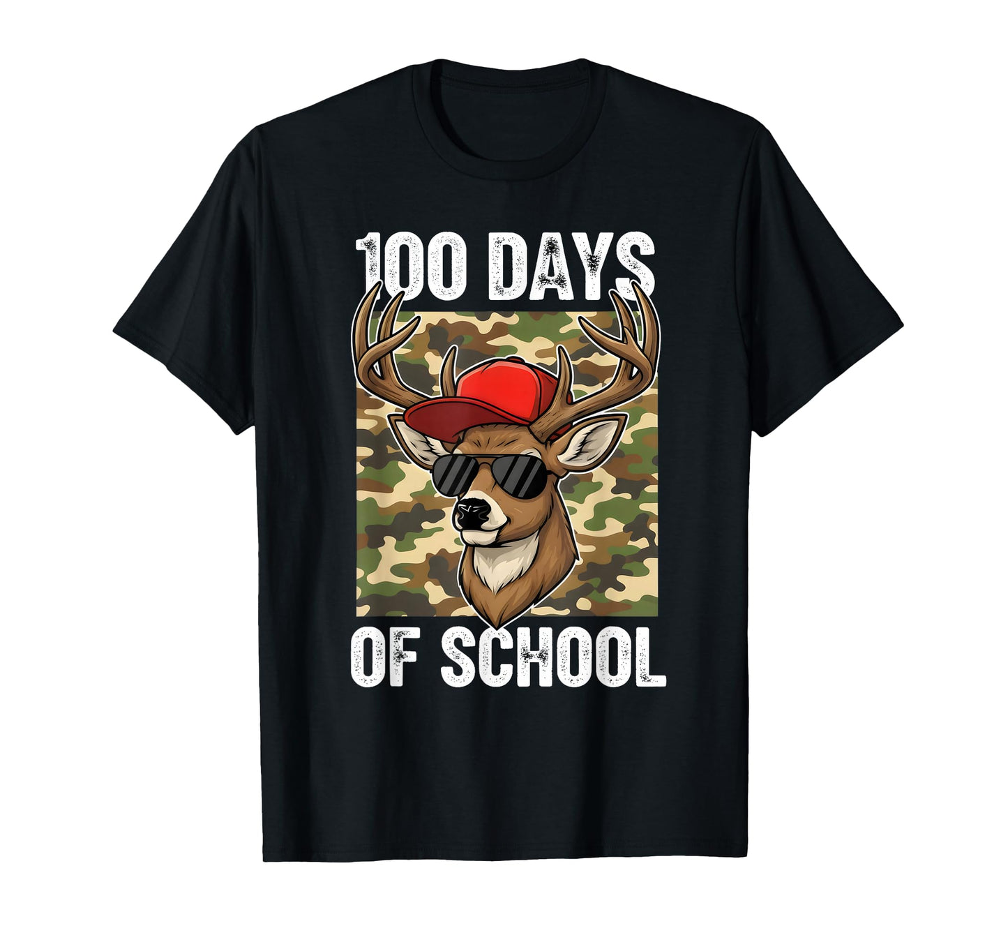 100 Days of School Deer Hunting Kids Students Boys Camo T-Shirt