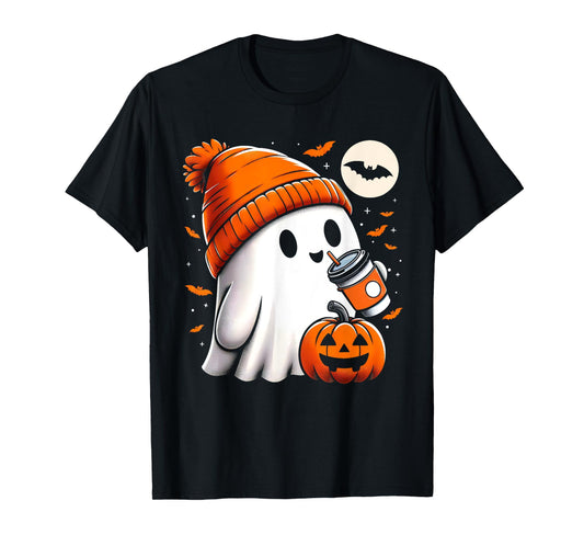 Halloween Shirts For Women Ghost Drinking Coffee Halloween T-Shirt