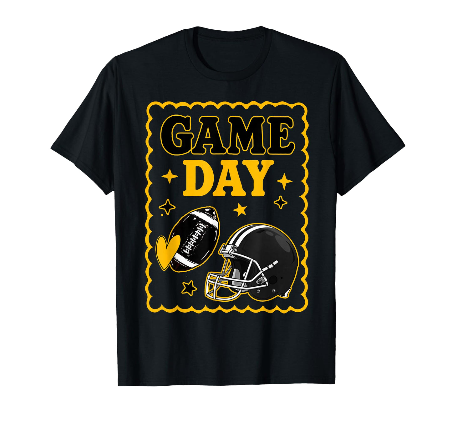 Game Day Gold Black American Football Women Girl Kids Vibes T-Shirt