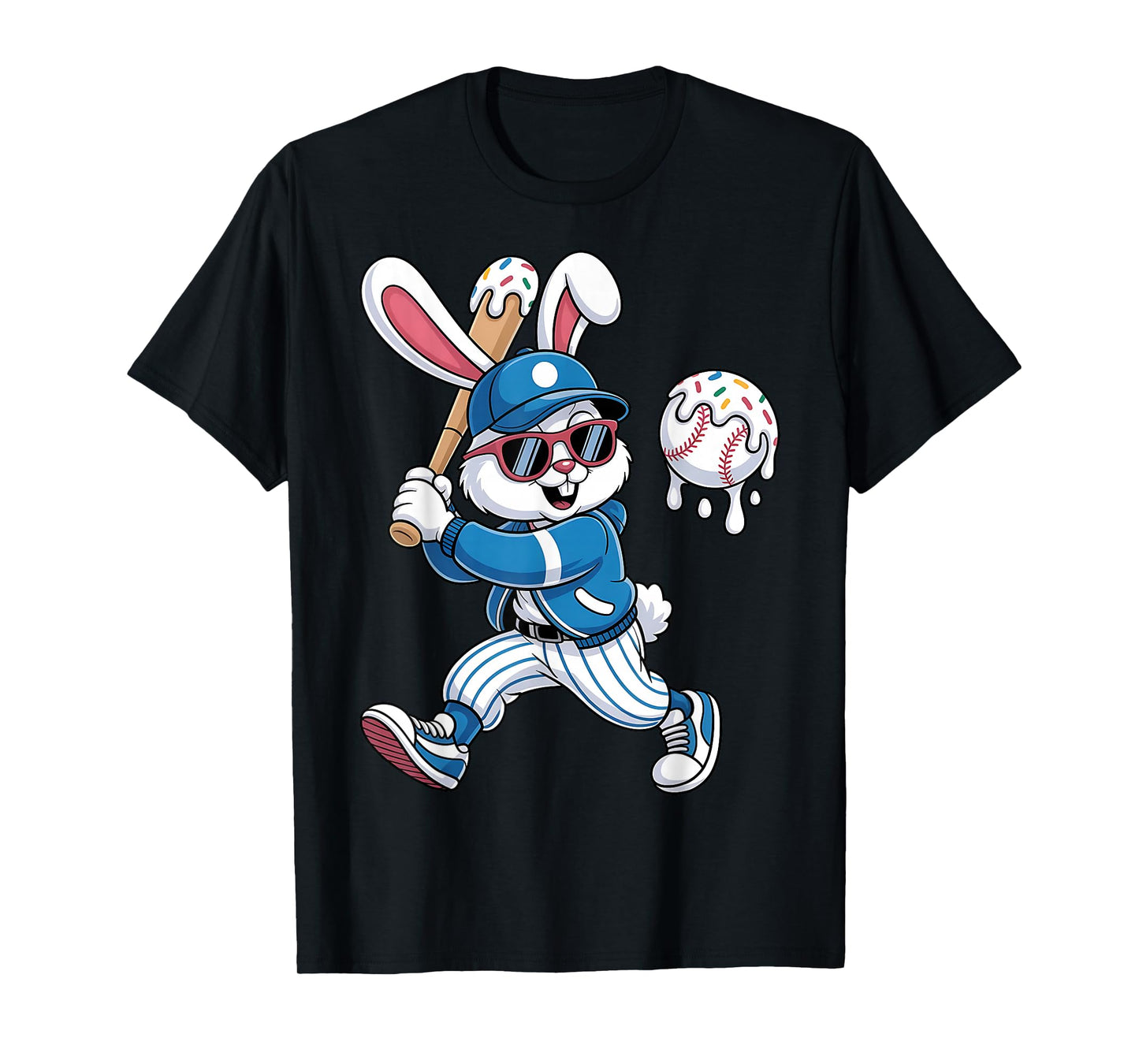 Funny Baseball Drip Rabbit Bunny Easter Men Boys Kids T-Shirt