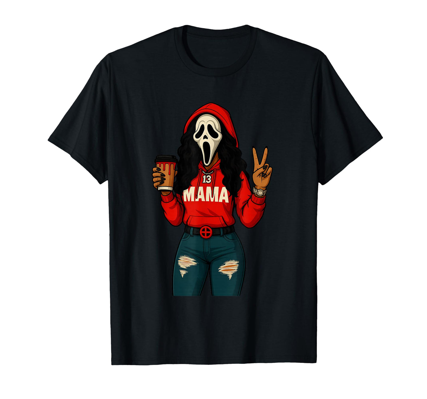 Horror Punk Spooky Mama – Funny Ghost Coffee Lover Halloween T-Shirt