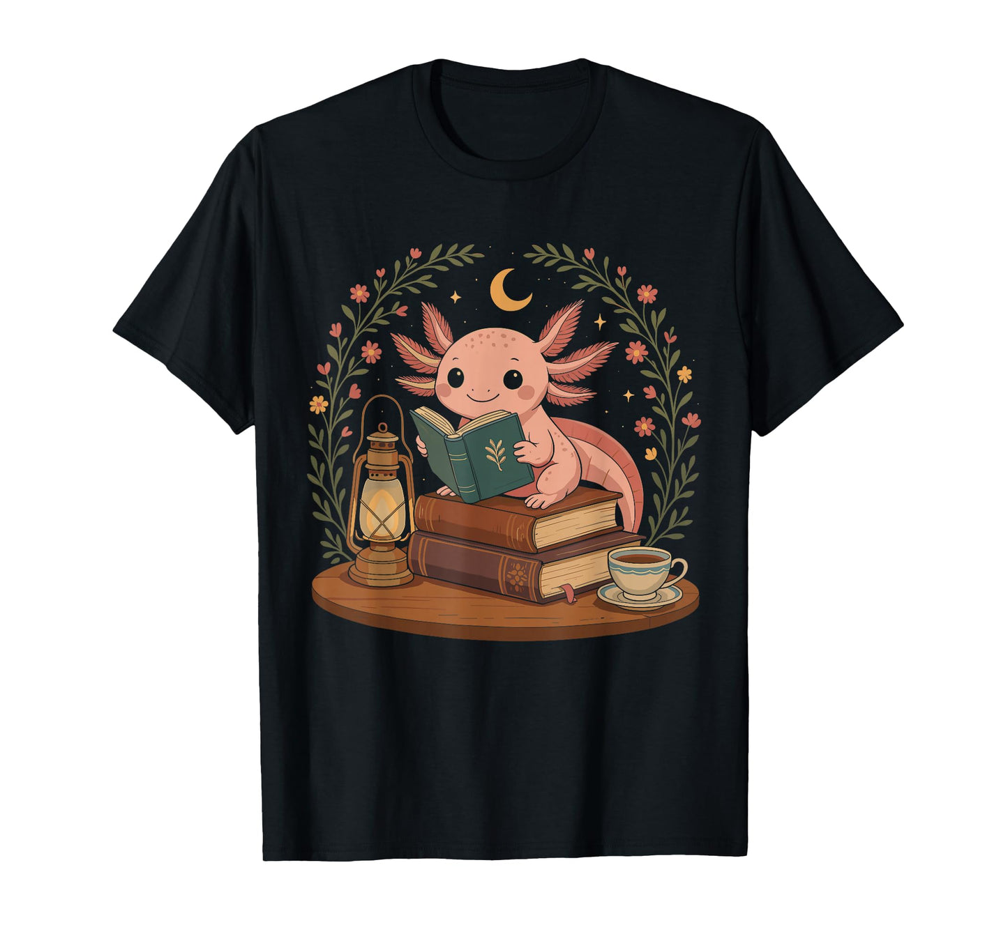 Cute Axolotl Reading Books Cozy Bookworm T-Shirt