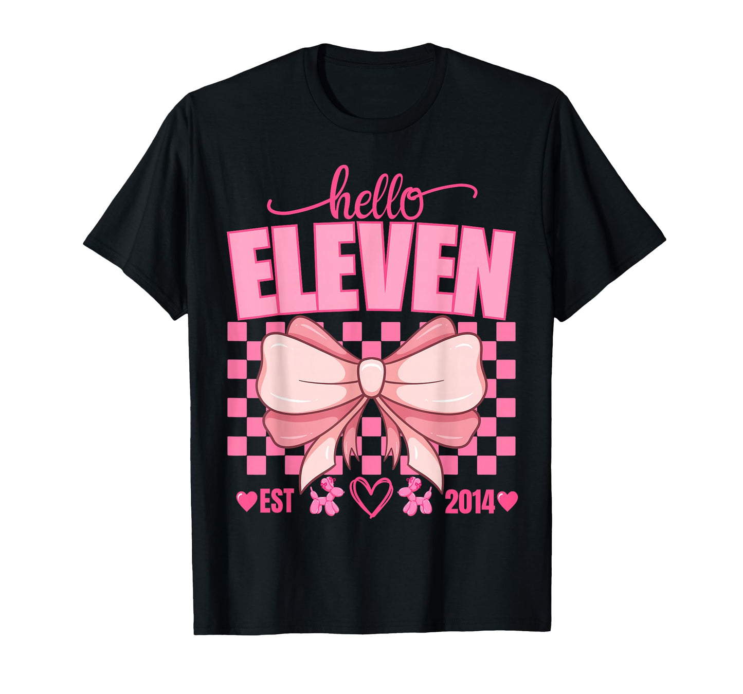 11th Birthday Girl Hello Eleven Est 2014 Pink Coquette Bow T-Shirt