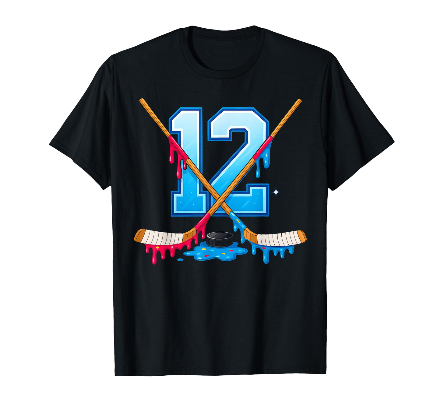 Hockey 12 Year Old Ice Cream Drip Youth 12th Birthday Boys T-Shirt