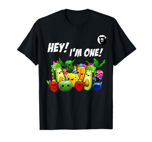 Hey I'm One Birthday Boy Funny Fruit Birthday Hey Bear T-Shirt