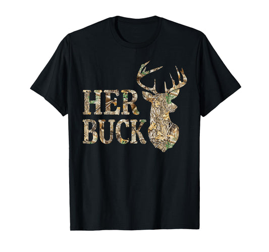 Retro Her Buck Camo Deer Hunting Camouflage Matching Couple T-Shirt