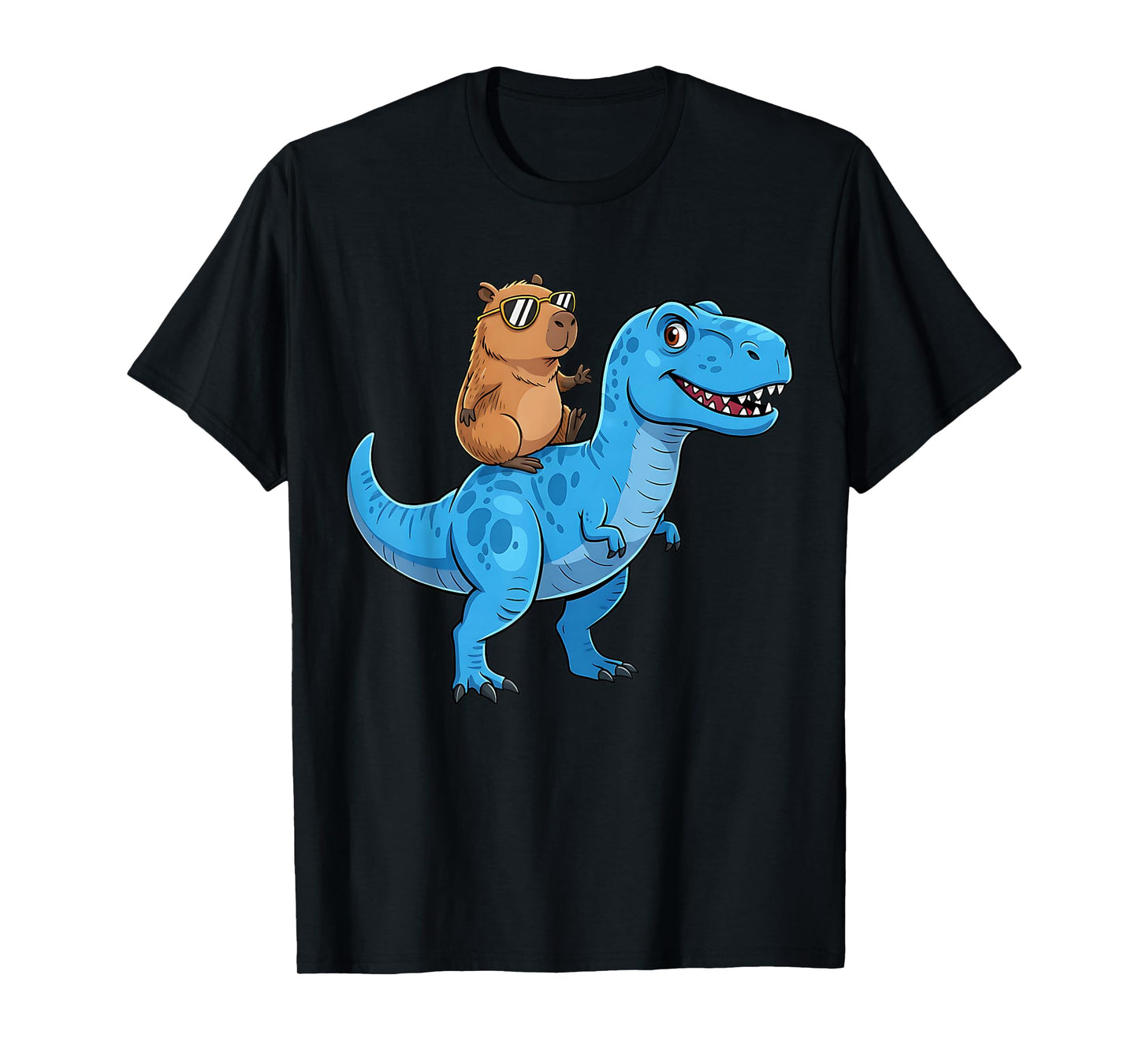 Funny Cute Capybara Riding Dinosaur T Rex Dino Boys Kids T-Shirt