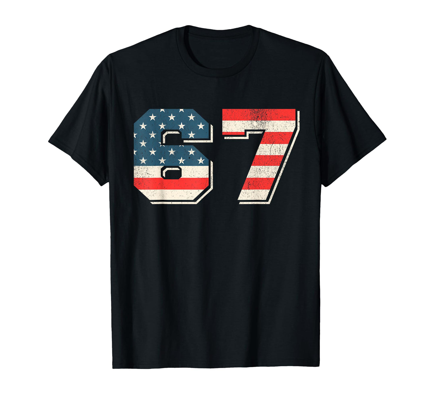 Funny 67 Six Seven Meme USA Flag for Kids & Women & Men T-Shirt