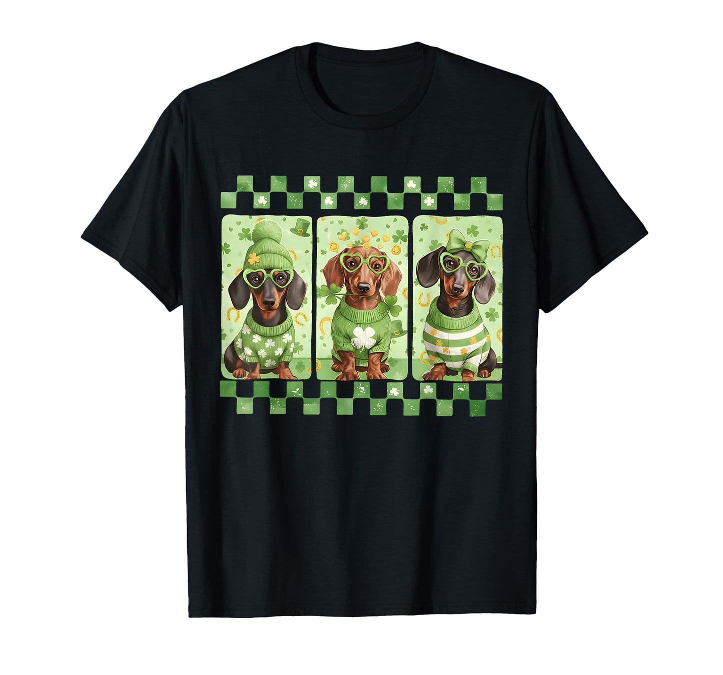 Preppy Lucky Dachshund Dog Irish Shamrock St Patricks Day T-Shirt