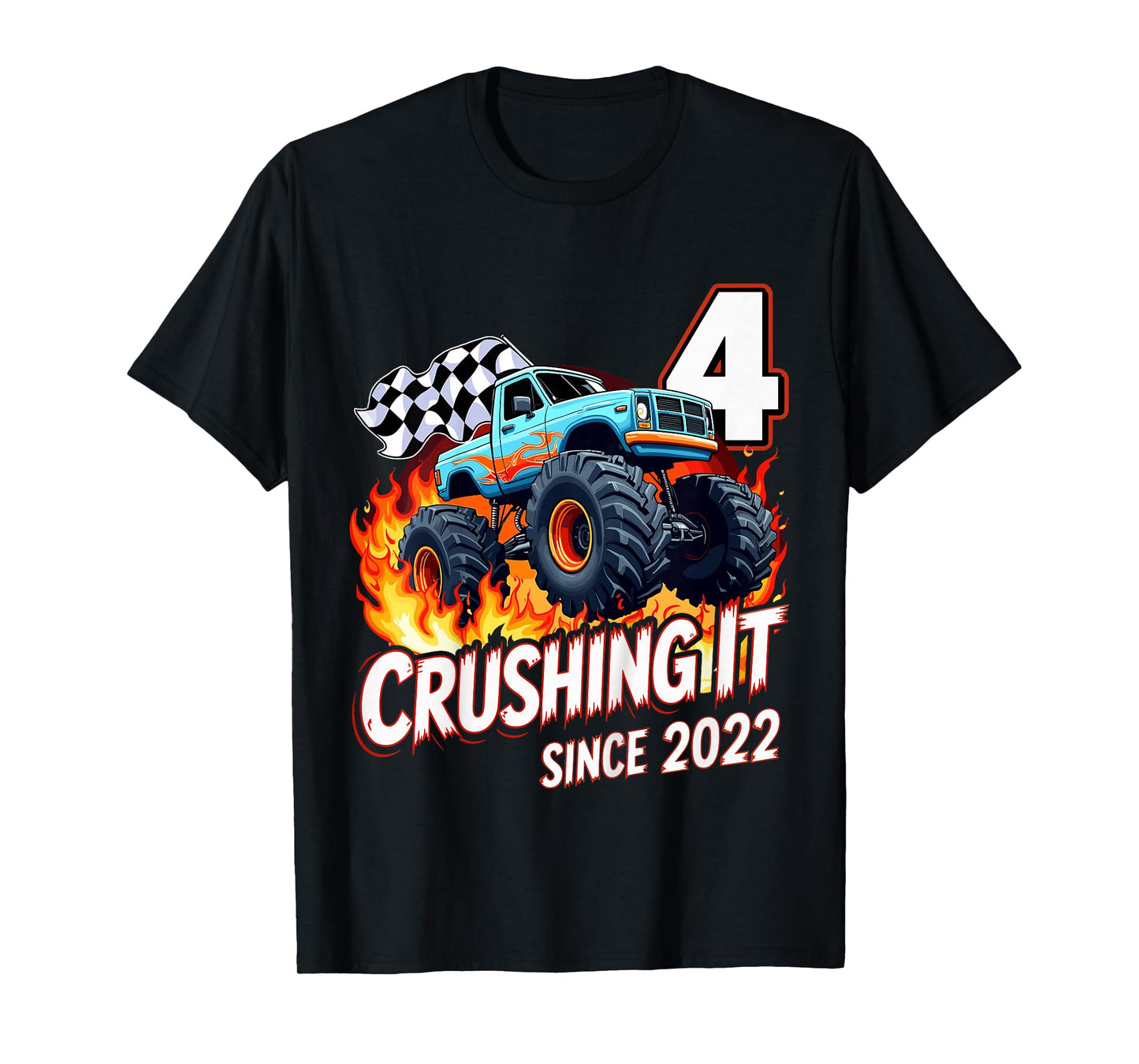 Kids 4th Birthday Monster Truck 4 Year Old Boys Born 2022 T-Shirt