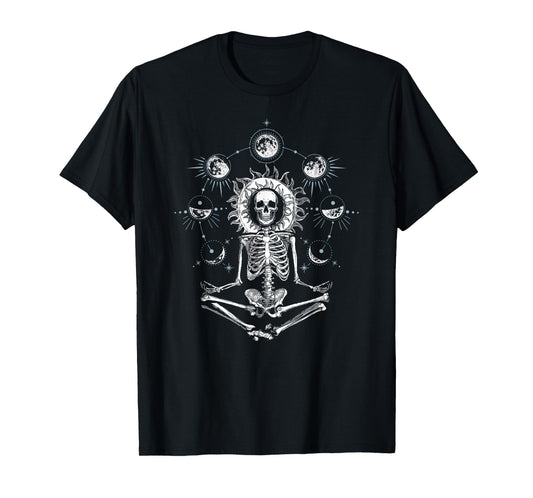 Skeleton Doing Yoga Design for Women or Men Moon Phase T-Shirt