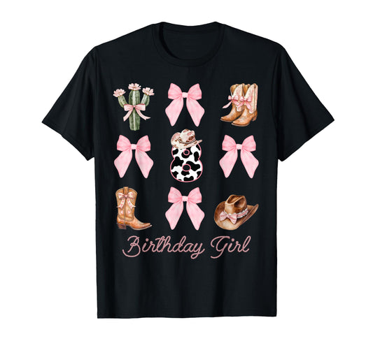 8th Birthday Girl Cowgirl Coquette Bow Rodeo Western Bday T-Shirt