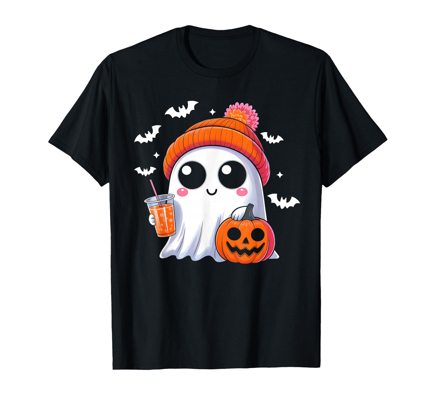 Cute Ghost Drinking Iced Coffee Halloween Costume Men Women T-Shirt