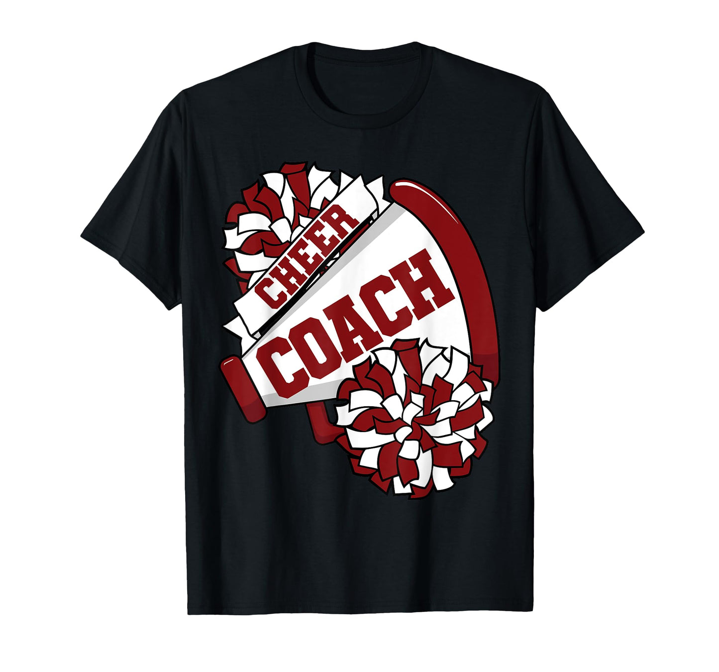 Cheer Coach with Megaphone and Pom Poms Maroon T-Shirt