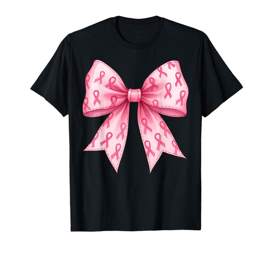Pink Coquette Bow Graphic Breast Cancer Awareness Girl Women T-Shirt