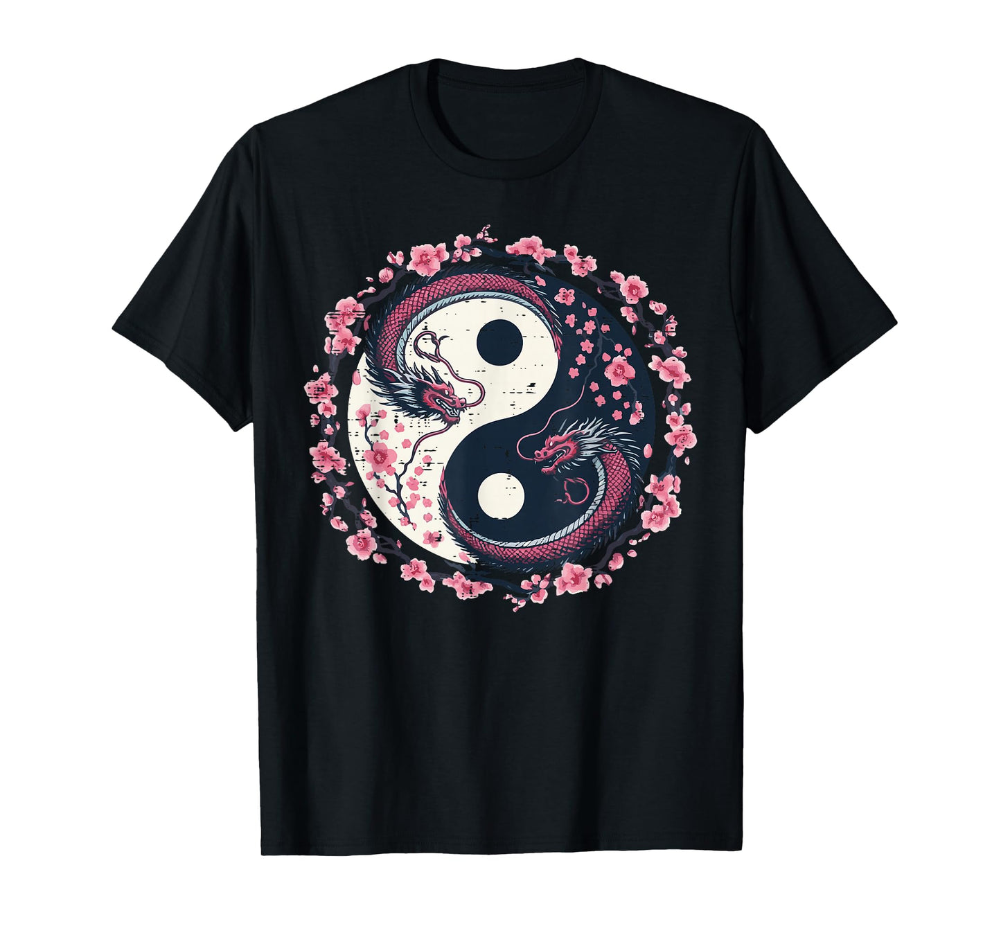Dragon Sakura Yin Yang Japanese Cherry Blossoms Women Girls T-Shirt