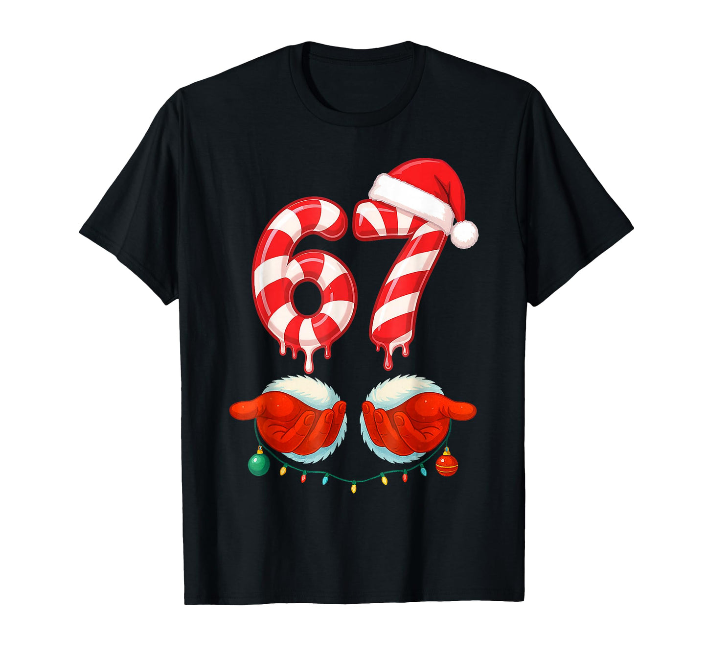 Funny Six Seven 67 Christmas Candy Cane T-Shirt