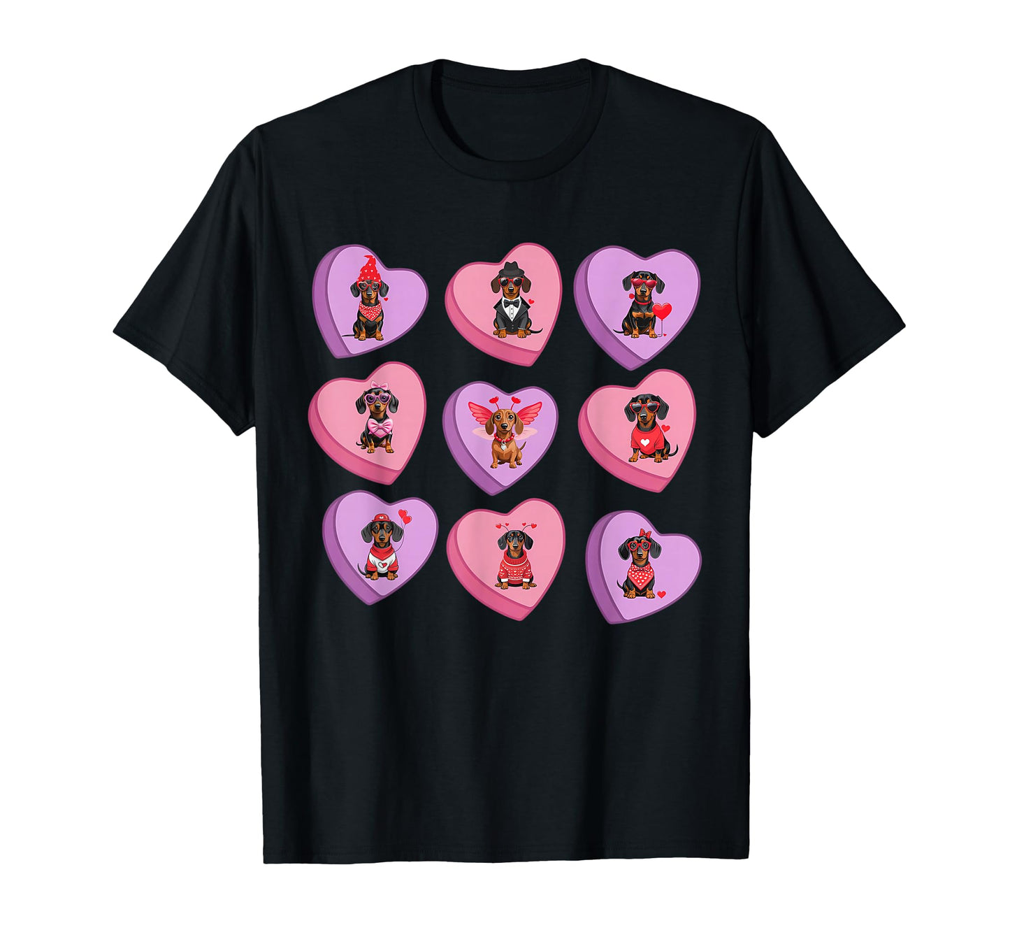 Dachshund Hearts Candy Valentines Weiner Dog Pet Lover T-Shirt