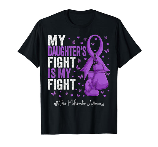 Purple Ribbon Daughter Chiari Malformation Awareness T-Shirt, Small, Black