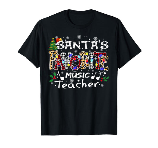 Merry Christmas Santa's Favorite Music Teacher Xmas Lights T-Shirt