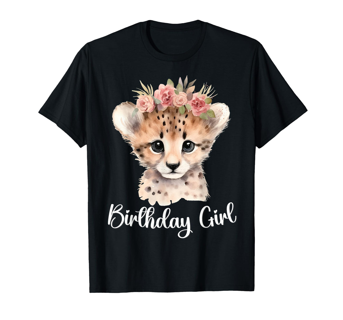 Baby Cheetah Birthday Girl Flowers Zoo Animal Birthday Party T-Shirt