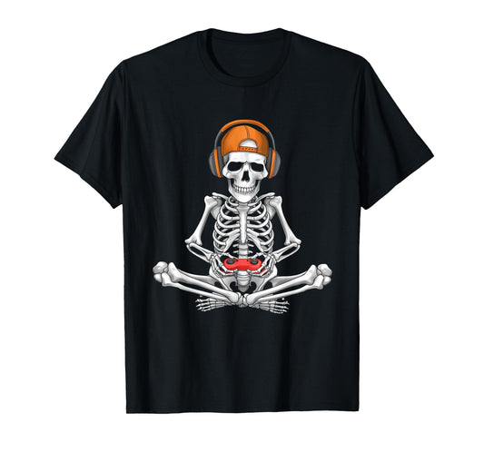 Video Game Skeleton Halloween Gaming Teens Gamer Men Boy Kid T-Shirt