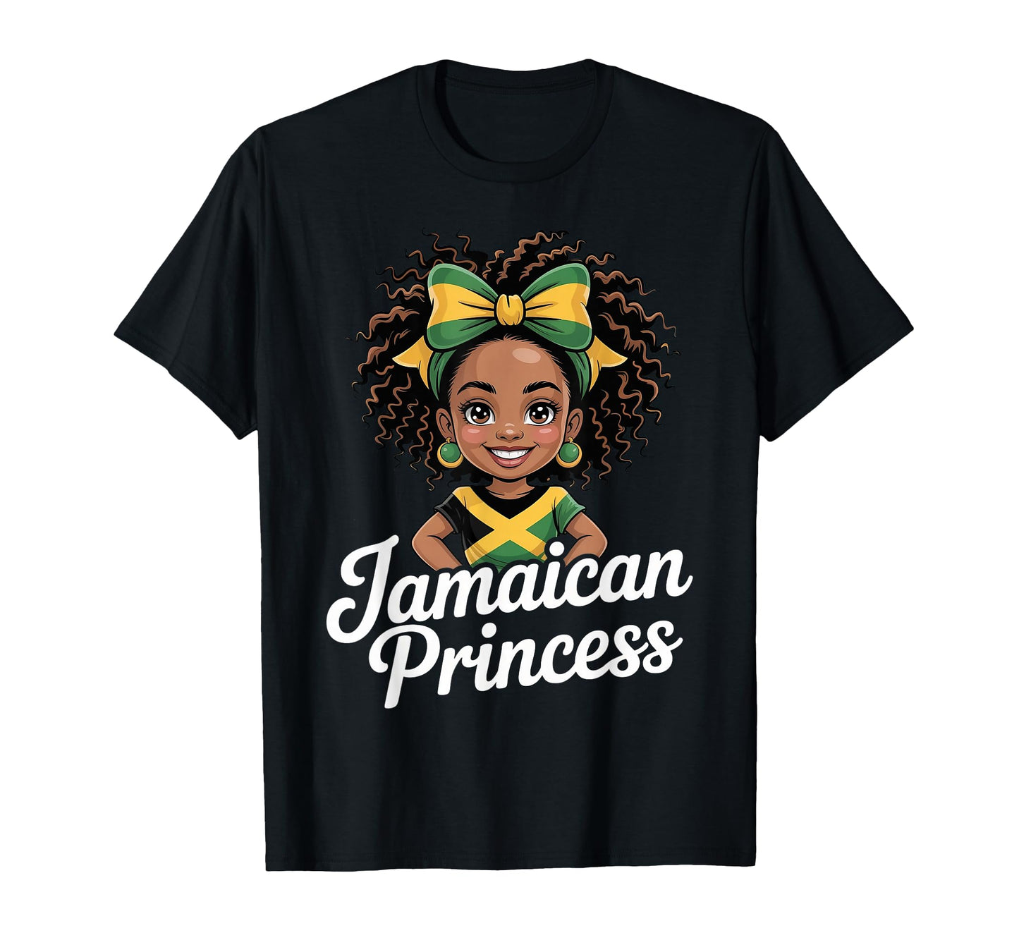 Cute Jamaican Princess Girls Teens Kids Jamaica Flag Bow T-Shirt