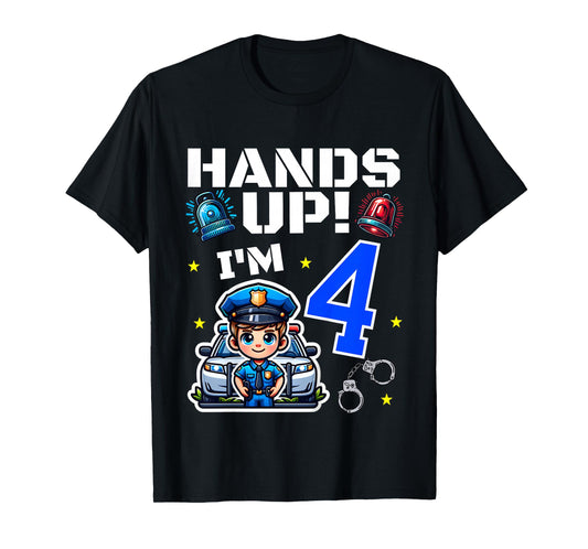 Kids 4th Birthday Boy Police Car Policeman 4 Years Old Officer T-Shirt