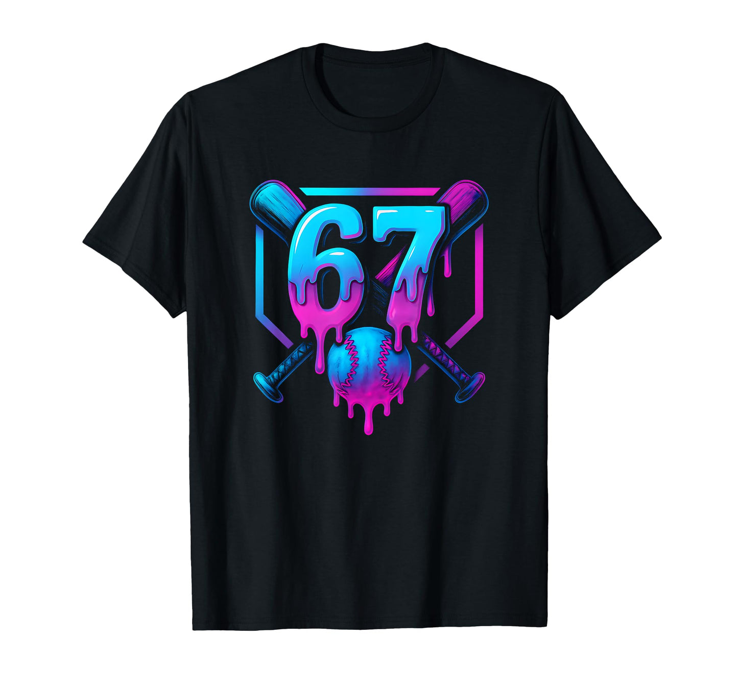 Six Seven Baseball Ice Cream Drip Cool 67 Gen Alpha Slang T-Shirt