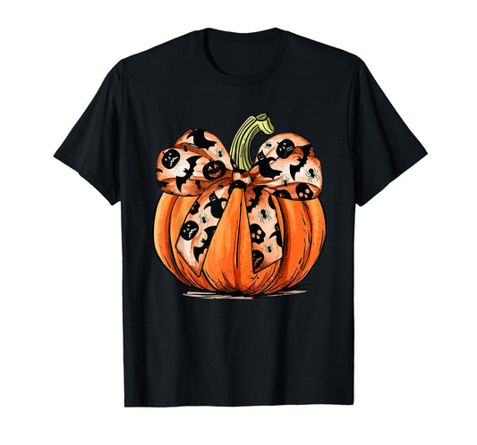 Coquette Bow Pumpkin Ghost Autumn Halloween Boujee Boo-jee T-Shirt