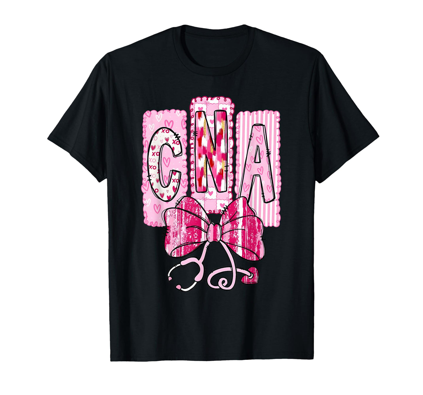 Valentine CNA Nurse Coquette Bow Stethoscope Girl Women T-Shirt